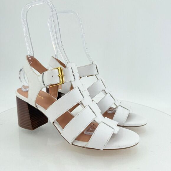 Cole Haan Womens Josie Fisherman Sandals White Leather Caged Block Heel 10B - Picture 1 of 16